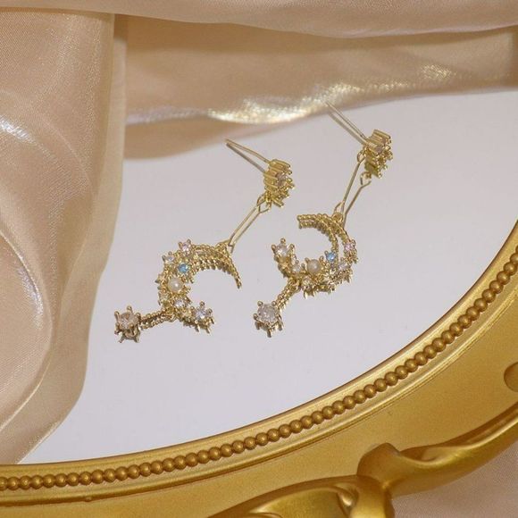 Moon and Star Dangle Earrings - Picture 7 of 11